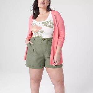 New Lane Bryant Plus Size Mid Rise Green Rolled Hem Pull On Soft Shorts 14 16